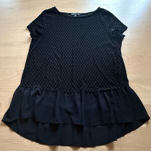 Adrianna Papell Black Velvet Diamond Pattern Peplum Blouse- Size M